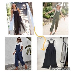 Pantalon black wide leg romper artsy lagenlook casual oversized comfy